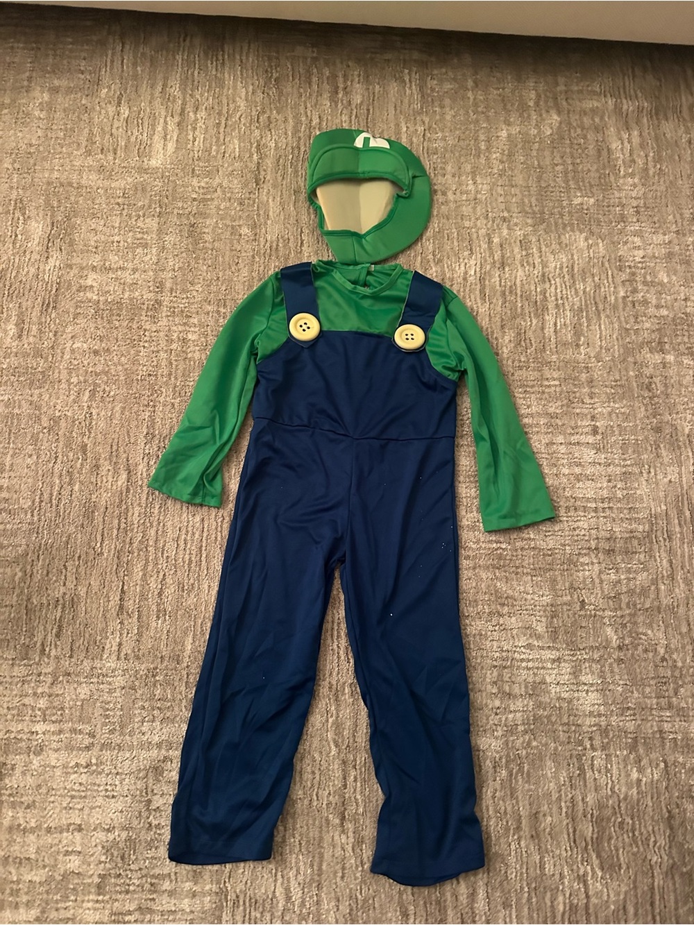 Luigi Super Mario Bros - Green and Blue Kids Costume + Hat (size small child)
